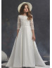 Pearls Beaded Ivory Lace Satin Floor Length Flower Girl Dress